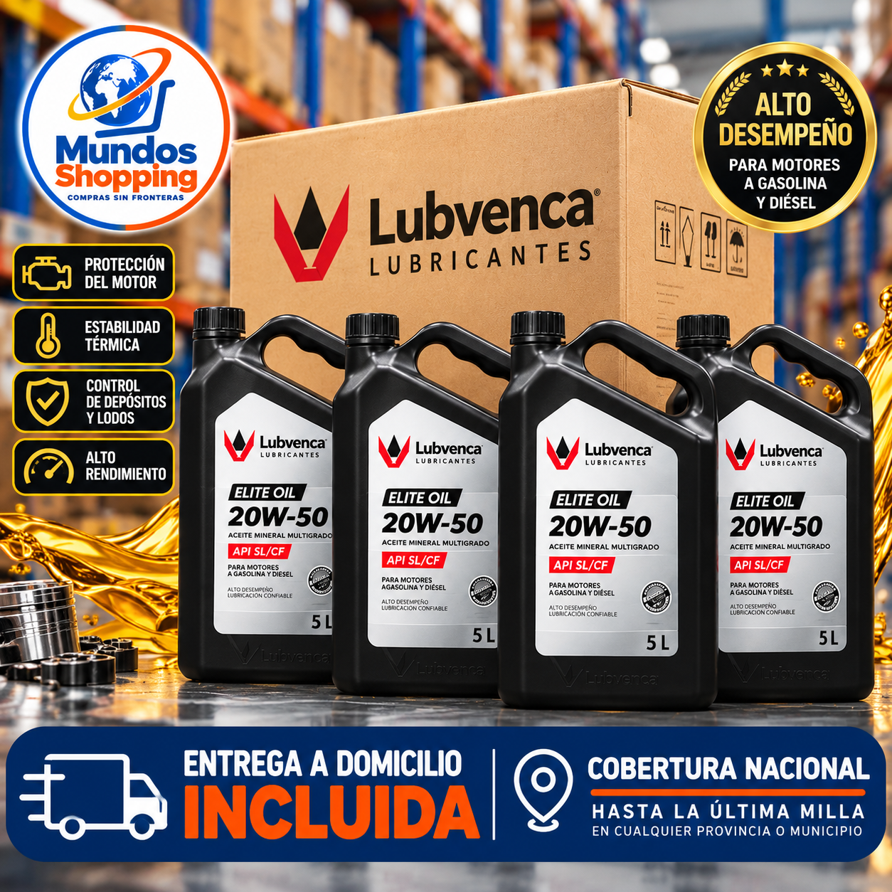 Aceite Lubvenca Elite Oil SAE 20W-50 – Caja de 4 Envases de 5 Litros (20 Litros)