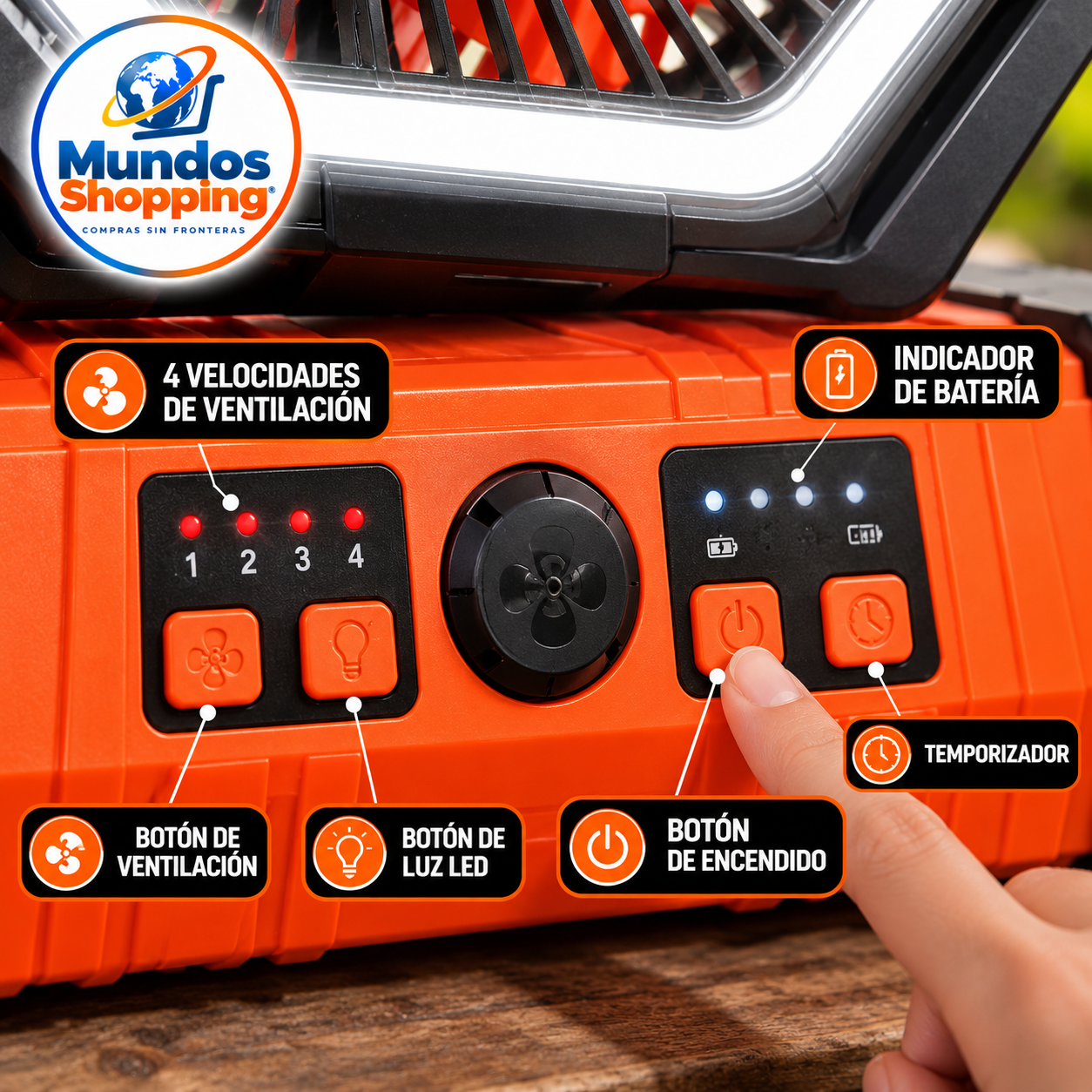 ventilador-portatil-recargable-f6-luz-led-control-remoto - Imagen 2